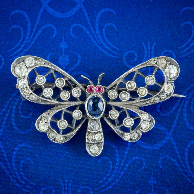 Antique Victorian Silver Butterfly Paste Brooch Circa 1900