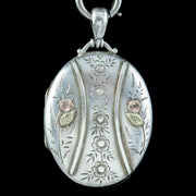 Antique Victorian Silver Forget Me Not Locket And Collar 