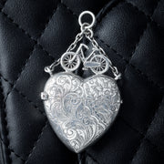 Antique Victorian Silver Heart And Bicycle Vesta Case Pendant Dated 1897