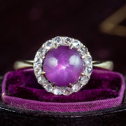 Antique Victorian Star Ruby Diamond Cluster Ring 2.3ct Ruby