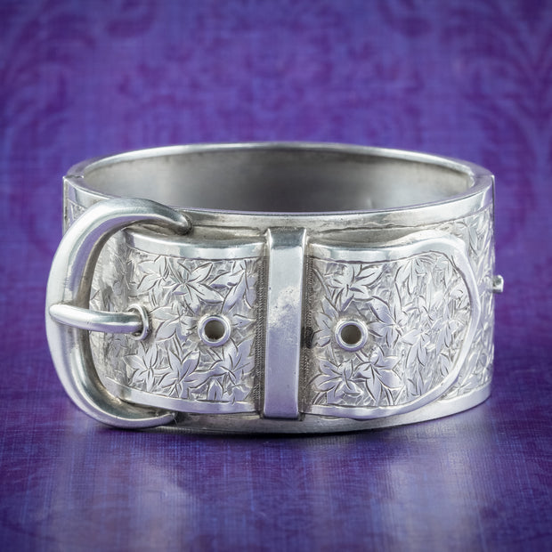 Antique Victorian Sterling Silver Buckle Bangle Dated 1883