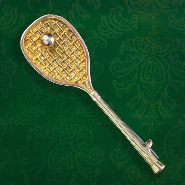 Antique Victorian Tennis Racquet Brooch 9ct Gold Dated 1871