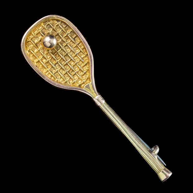 Antique Victorian Tennis Racquet Brooch 9ct Gold Dated 1871