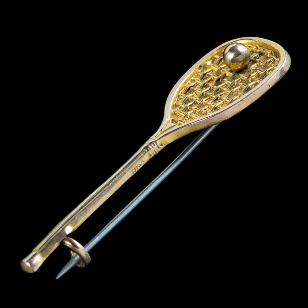 Antique Victorian Tennis Racquet Brooch 9ct Gold Dated 1871