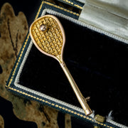 Antique Victorian Tennis Racquet Brooch 9ct Gold Dated 1871