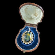 Antique Victorian Tigers Eye Diamond Pearl Pendant 18ct Gold With Box