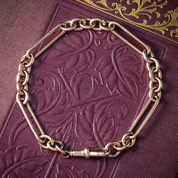 Antique Victorian Trombone Albert Chain Bracelet 9ct Gold 