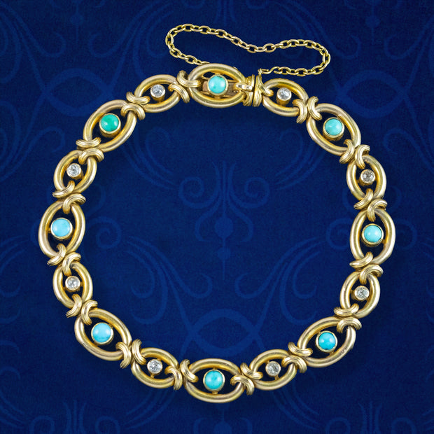 Antique Victorian Turquoise Diamond Bracelet 15ct Gold