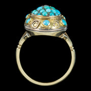 Antique Victorian Turquoise Diamond Etruscan Ring 