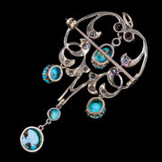 Antique Victorian Turquoise Diamond Pendant Brooch Silver 18ct Gold