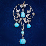 Antique Victorian Turquoise Diamond Pendant Brooch Silver 18ct Gold