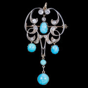 Antique Victorian Turquoise Diamond Pendant Brooch Silver 18ct Gold