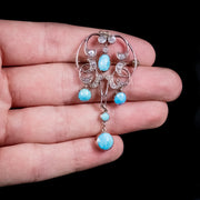 Antique Victorian Turquoise Diamond Pendant Brooch Silver 18ct Gold