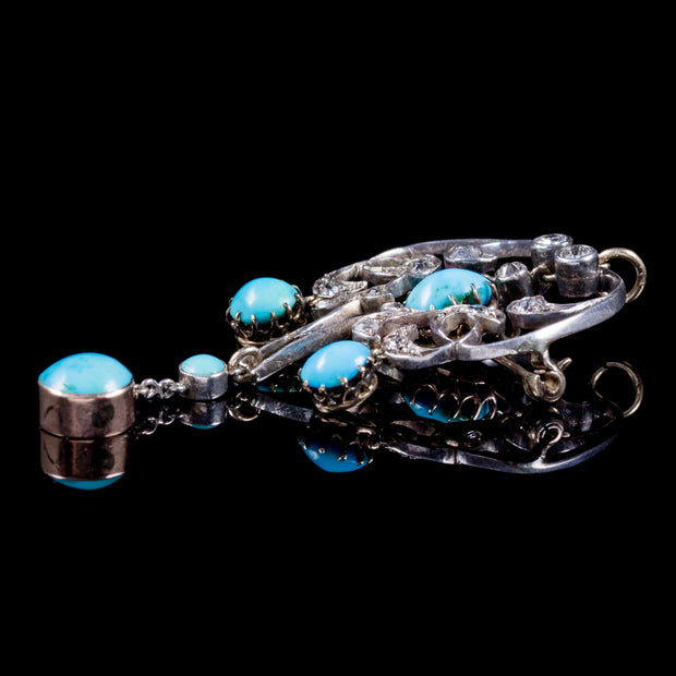 Antique Victorian Turquoise Diamond Pendant Brooch Silver 18ct Gold