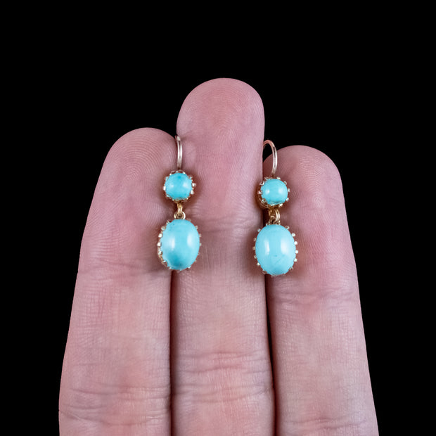 Antique Victorian Turquoise Drop Earrings 18ct Gold