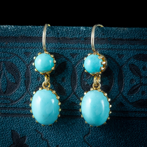 Antique Victorian Turquoise Drop Earrings 18ct Gold