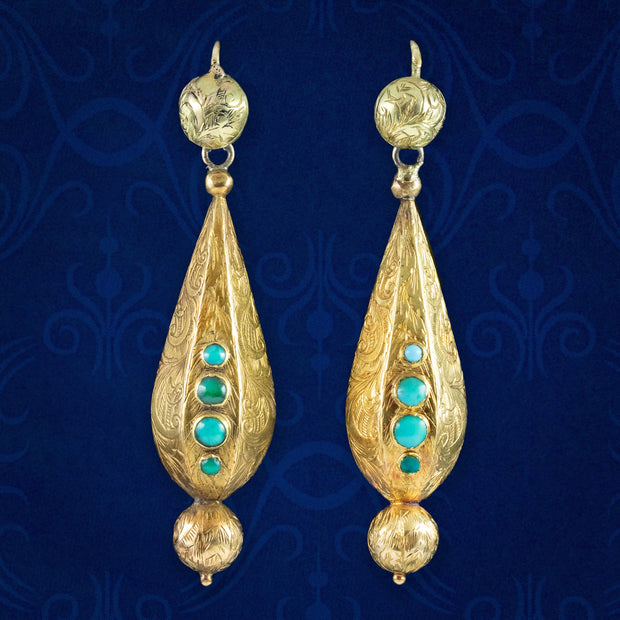 Antique Victorian Turquoise Drop Earrings 15ct Gold