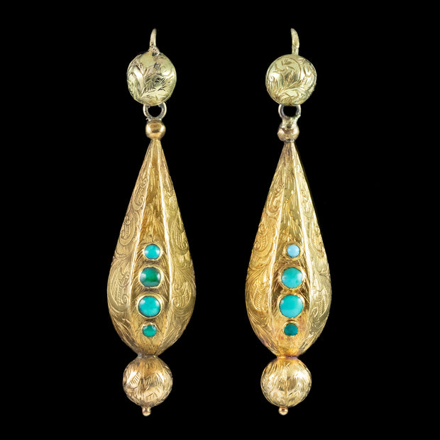 Antique Victorian Turquoise Drop Earrings 15ct Gold