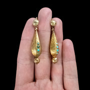 Antique Victorian Turquoise Drop Earrings 15ct Gold