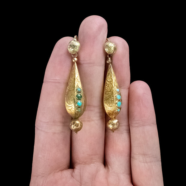 Antique Victorian Turquoise Drop Earrings 15ct Gold