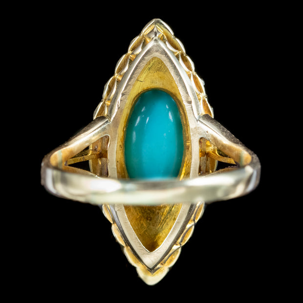 Antique Victorian Turquoise Pearl Navette Cluster Ring 