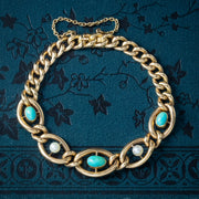 Antique Victorian Turquoise Pearl Curb Bracelet 15ct Gold
