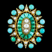 Antique Victorian Turquoise Pearl Diamond Star Pendant 18ct Gold