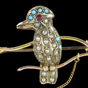 Antique Victorian Turquoise Pearl Kookaburra Brooch 9ct Gold 