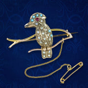 Antique Victorian Turquoise Pearl Kookaburra Brooch 9ct Gold 