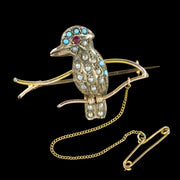 Antique Victorian Turquoise Pearl Kookaburra Brooch 9ct Gold 