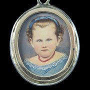Antique Victorian Turquoise Pearl Locket Necklace With Hand Drawn Portrait 