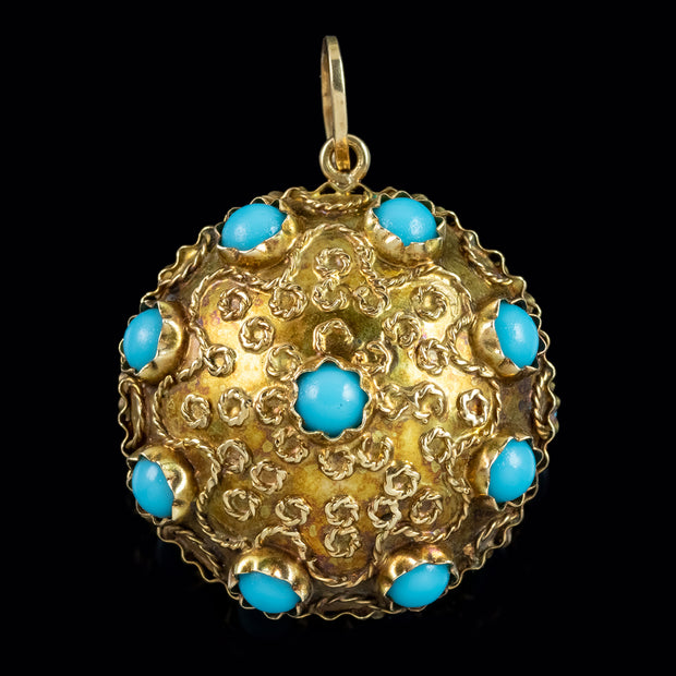  Antique Victorian Turquoise Pendant Etruscan Revival 18ct Gold