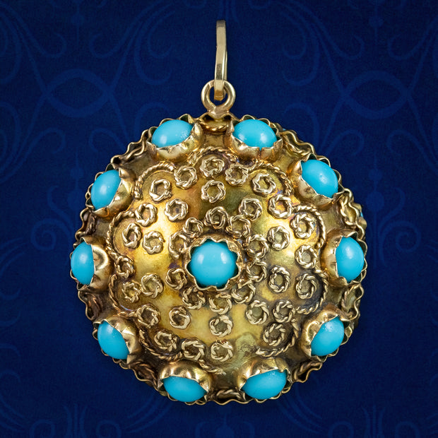  Antique Victorian Turquoise Pendant Etruscan Revival 18ct Gold