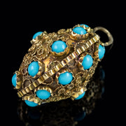  Antique Victorian Turquoise Pendant Etruscan Revival 18ct Gold