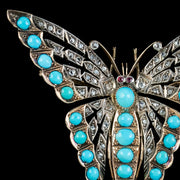 Antique Victorian Turquoise Diamond Butterfly Brooch Silver 15ct Gold 