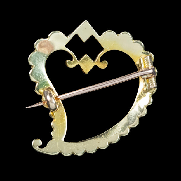 Antique Victorian Witches Heart Brooch Pearl Turquoise 15ct Gold 