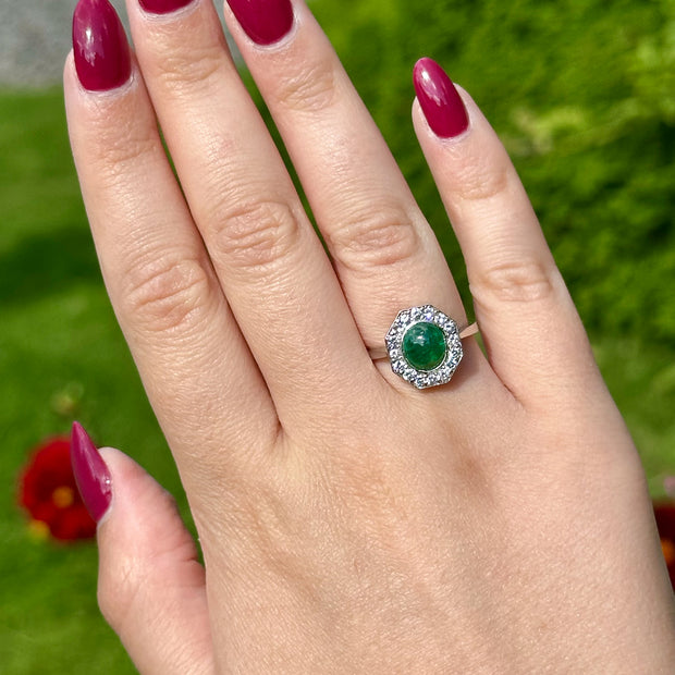 Antique Art Deco Emerald Diamond Cluster Ring 1.6ct Emerald