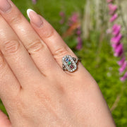Antique Art Deco Emerald Ruby Topaz Diamond Cluster Ring