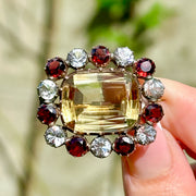 Antique Georgian Harlequin Brooch Citrine Garnet Crystal