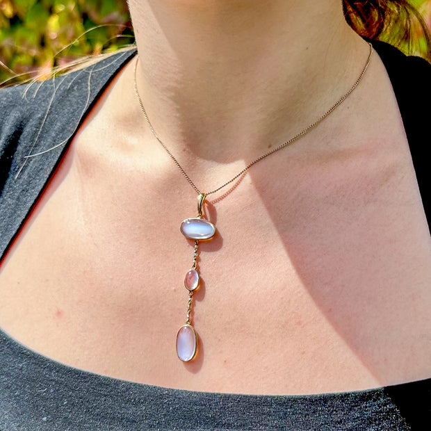 Antique Victorian Moonstone Pearl Drop Pendant Necklace