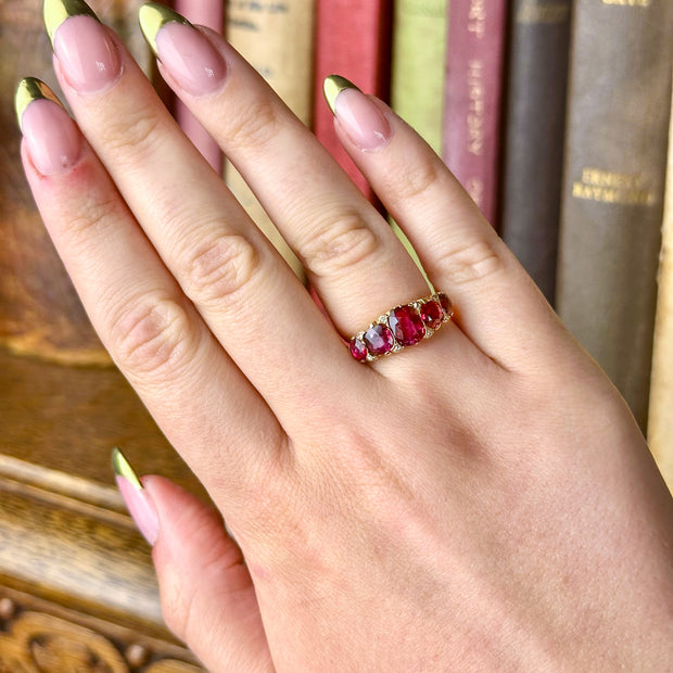 Antique Victorian Ruby Diamond Five Stone Ring 2.6ct Rubies With Cert
