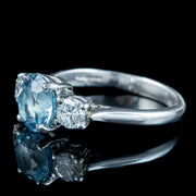 Edwardian Style Aquamarine Diamond Trilogy Ring 2.2ct Aqua