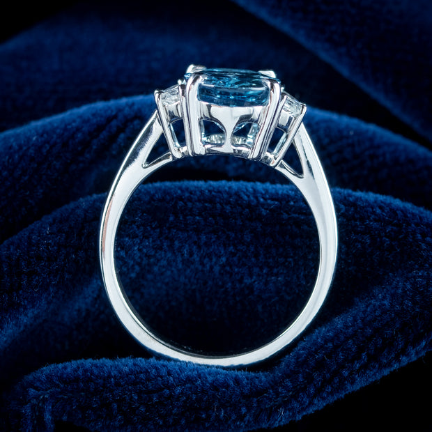 Art Deco Style Aquamarine Half Moon Diamond Trilogy Ring 3ct Aqua