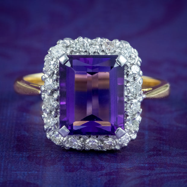 Art Deco Amethyst Diamond Cluster Ring 3ct Amethyst