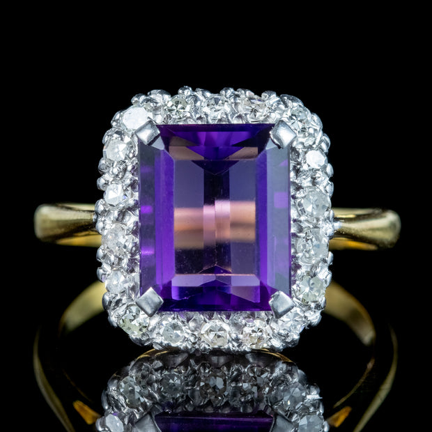 Art Deco Amethyst Diamond Cluster Ring 3ct Amethyst