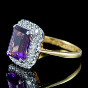 Art Deco Amethyst Diamond Cluster Ring 3ct Amethyst