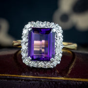 Art Deco Amethyst Diamond Cluster Ring 3ct Amethyst