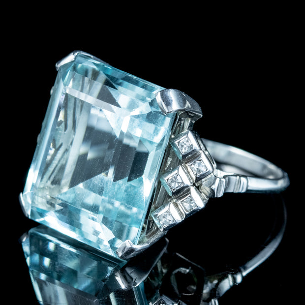 Art Deco Aquamarine Diamond Cocktail Ring 25ct Aqua