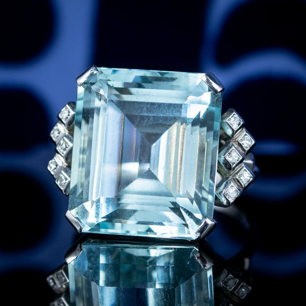 Art Deco Aquamarine Diamond Cocktail Ring 25ct Aqua