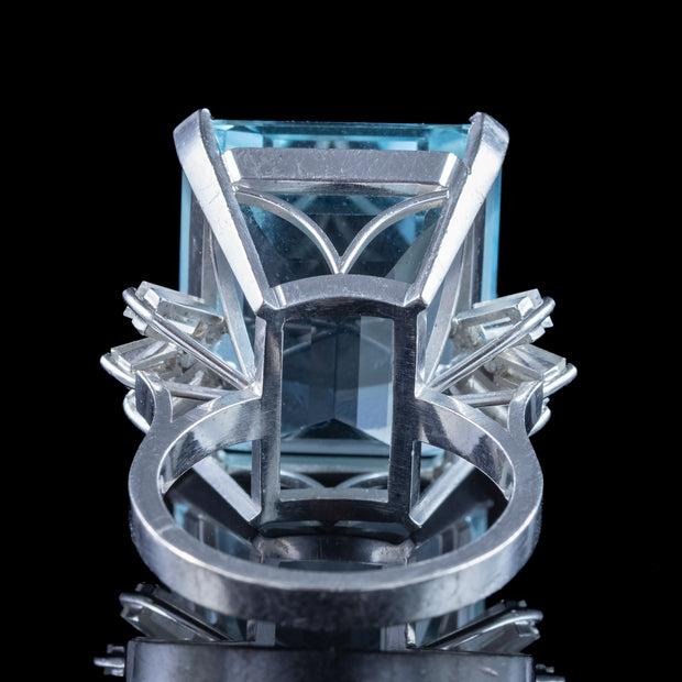 Art Deco Aquamarine Diamond Cocktail Ring 35ct Aqua